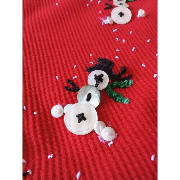 Susan Bristol Vintage Waffle Knit Button Snowmen Cardigan Women's Size Medium - Picture 6 of 12